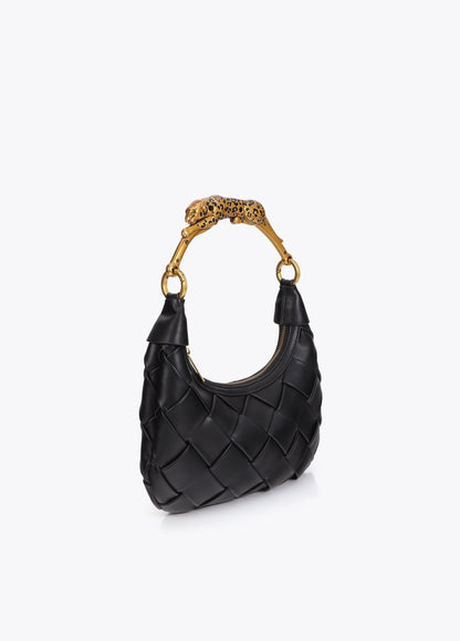 Braided Half Moon Bag Leopard Handle