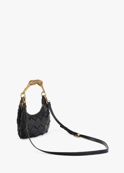 Braided Half Moon Bag Leopard Handle