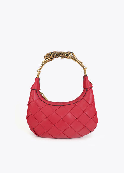 Braided Half Moon Bag Leopard Handle