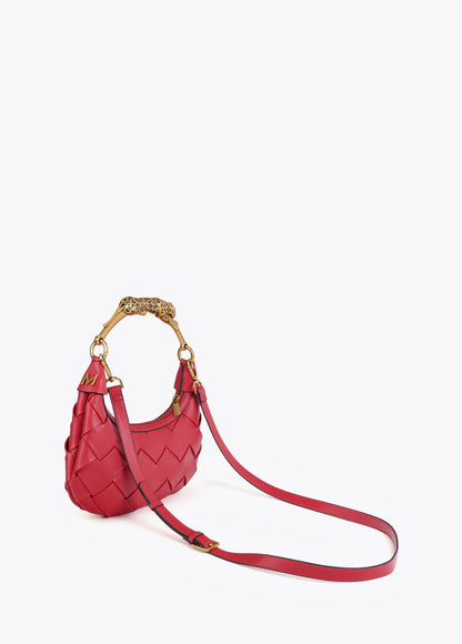 Braided Half Moon Bag Leopard Handle