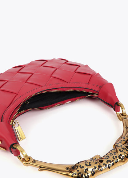 Braided Half Moon Bag Leopard Handle