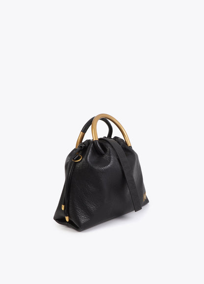Faux Leather Round Handle Bag