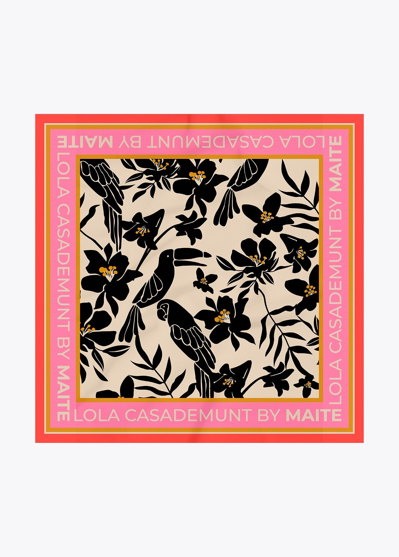 Satin Scarf with Floral and Bird Print