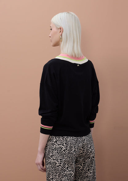 Contrast V-Neck Sweater with Braid Detail