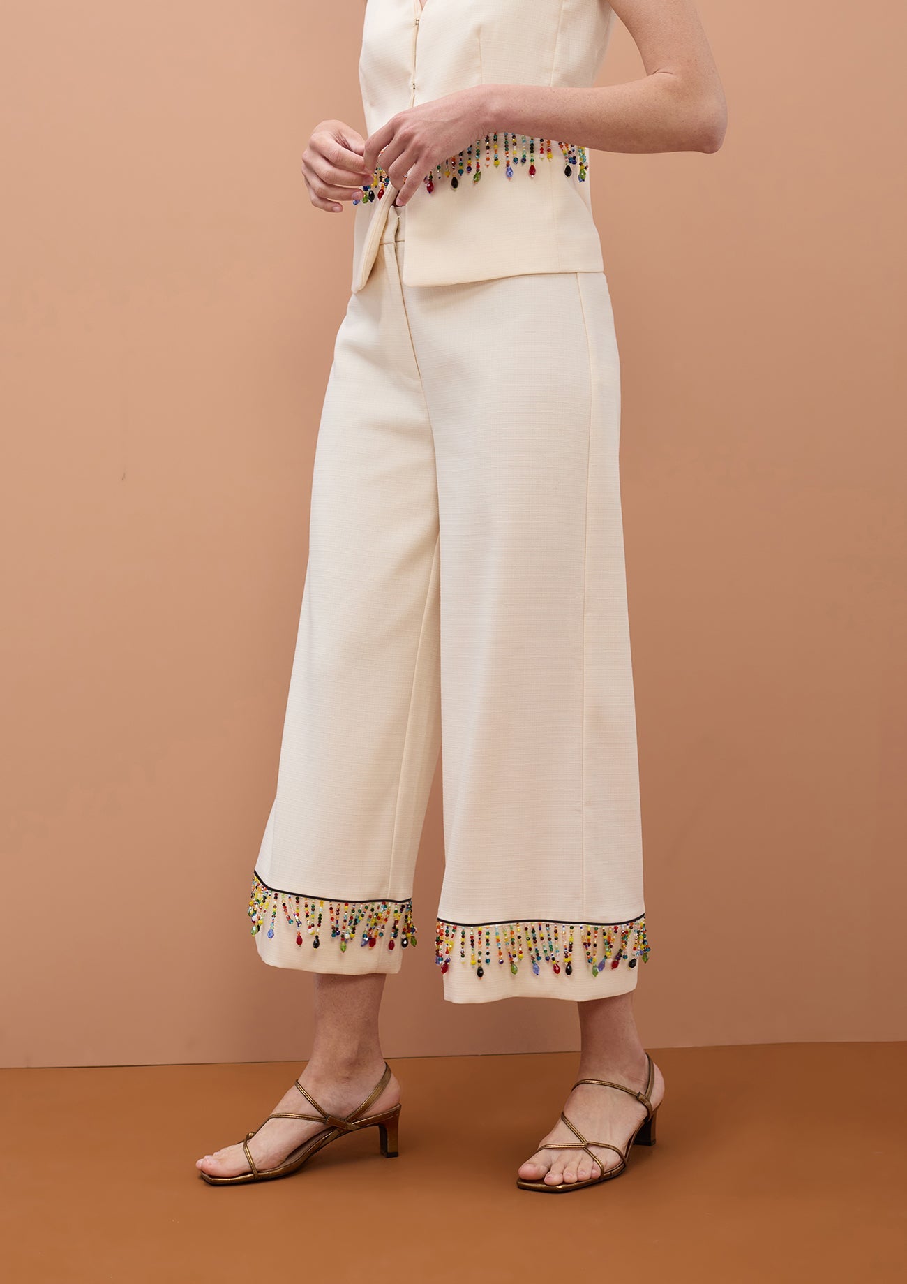Cropped Pants with Multicolor Stones