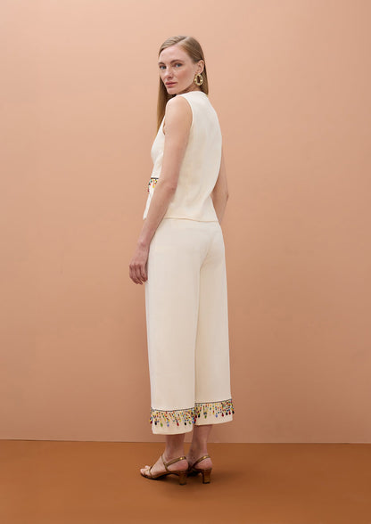 Cropped Pants with Multicolor Stones