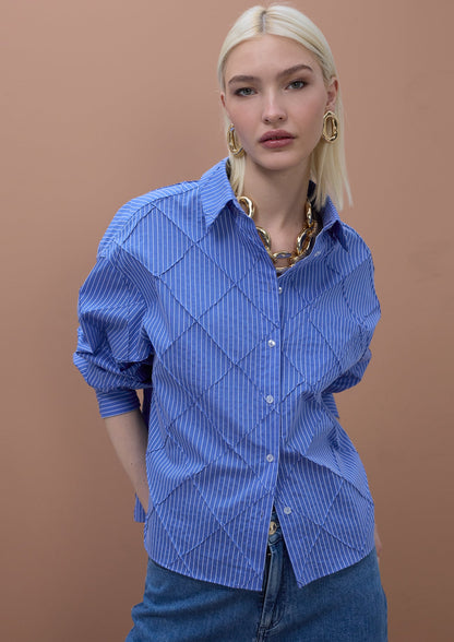 Oversize Poplin Diamond Textured Shirt