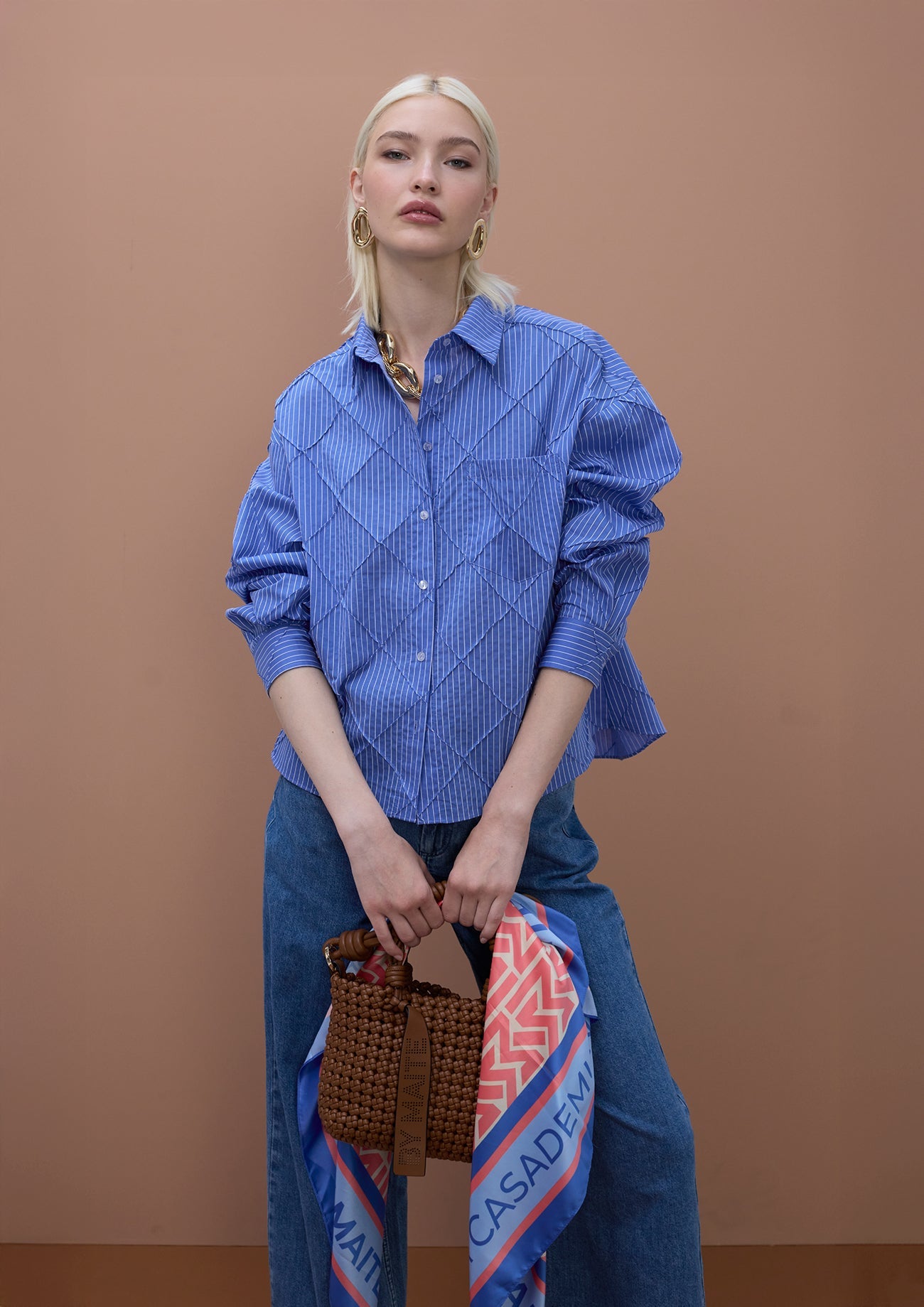 Oversize Poplin Diamond Textured Shirt