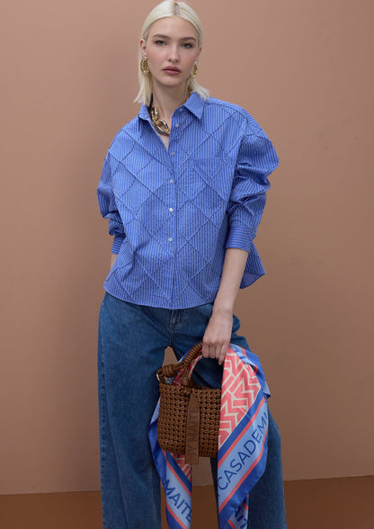 Oversize Poplin Diamond Textured Shirt