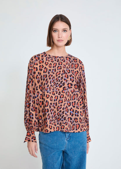 Cuffed Leopard Print Blouse