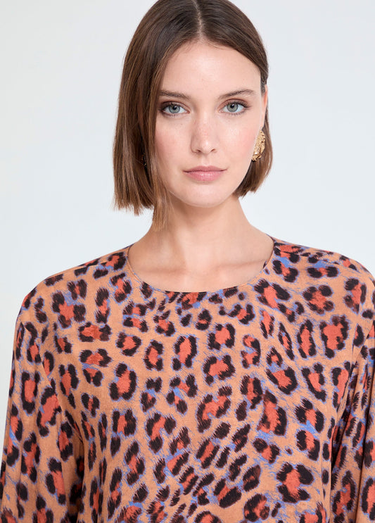 Cuffed Leopard Print Blouse