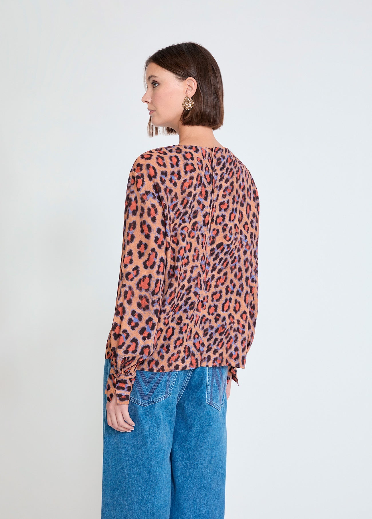 Cuffed Leopard Print Blouse