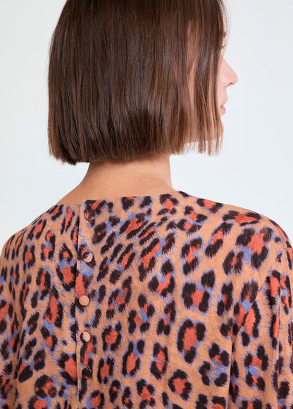 Cuffed Leopard Print Blouse