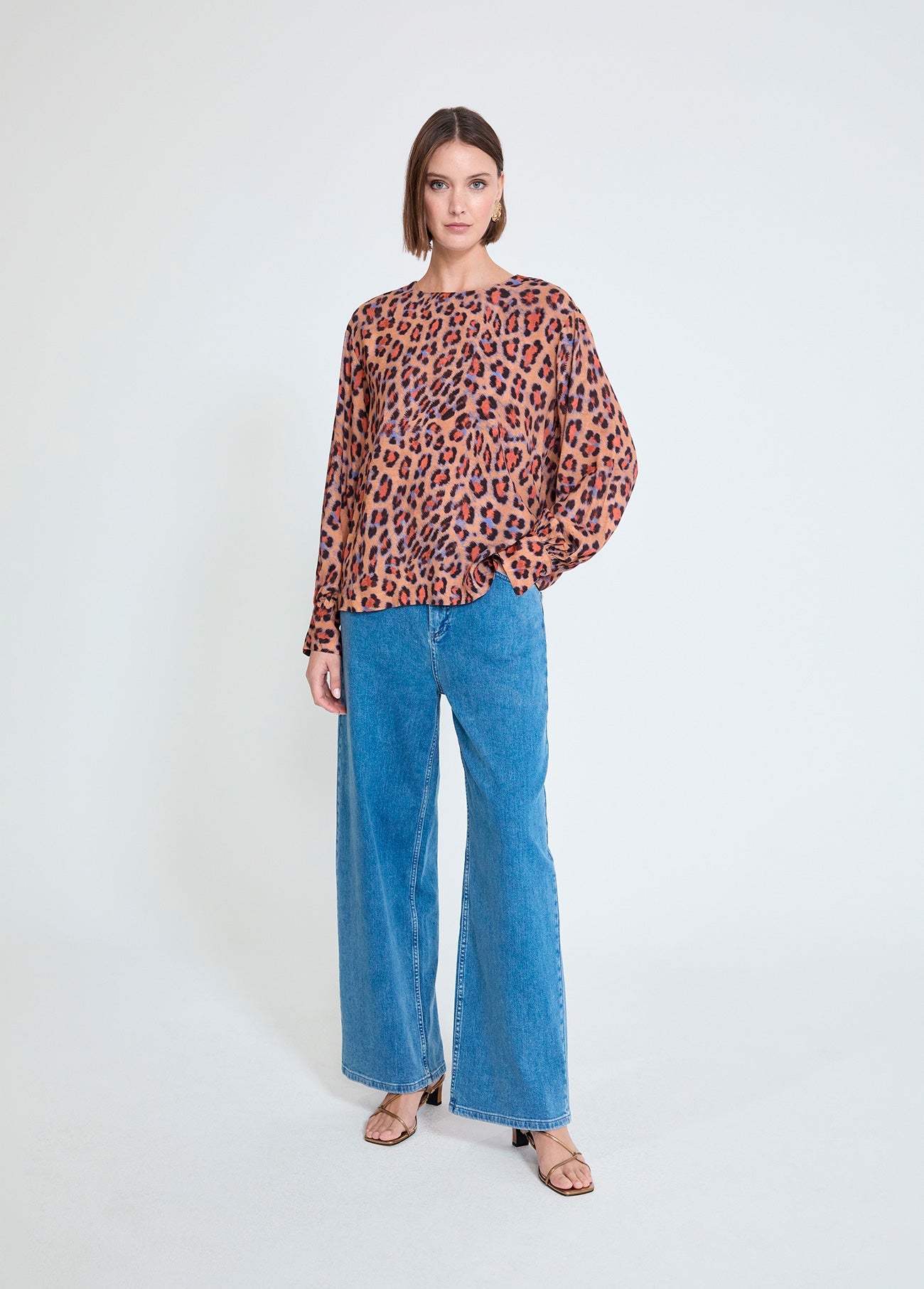 Cuffed Leopard Print Blouse