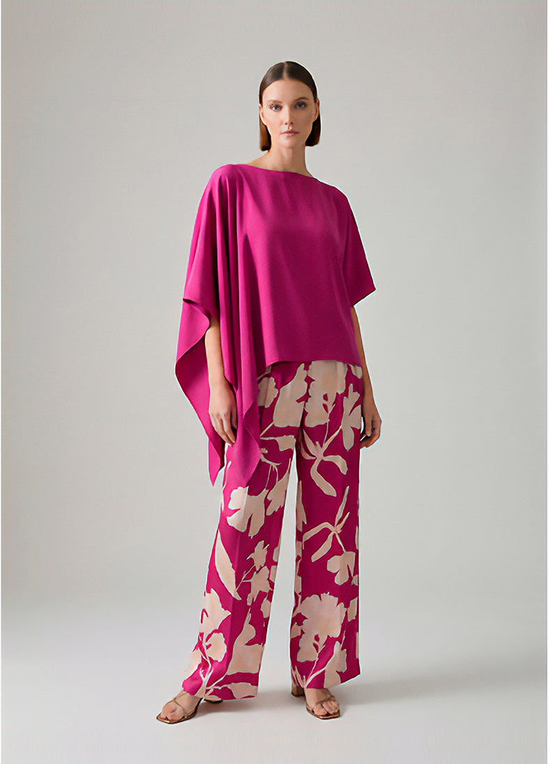 Asymmetrical Sleeves Blouse Bougainvillea
