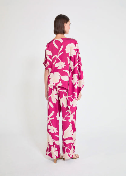 Asymmetric Sleeve Bougainvillea Blouse