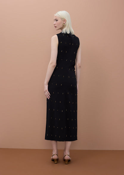 Sleeveless Midi Dress with Stone Detail