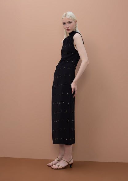 Sleeveless Midi Dress with Stone Detail
