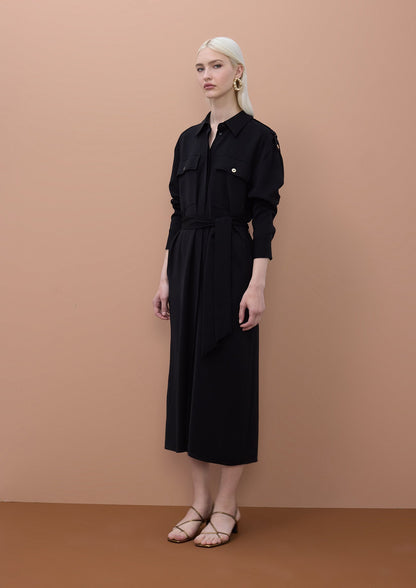 Adjustable long sleeved midi shirt dress