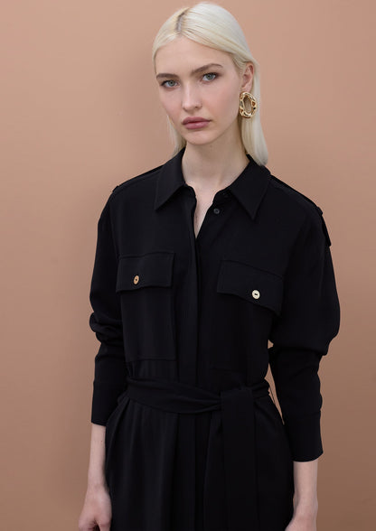 Adjustable long sleeved midi shirt dress