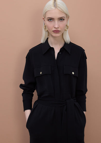 Adjustable long sleeved midi shirt dress