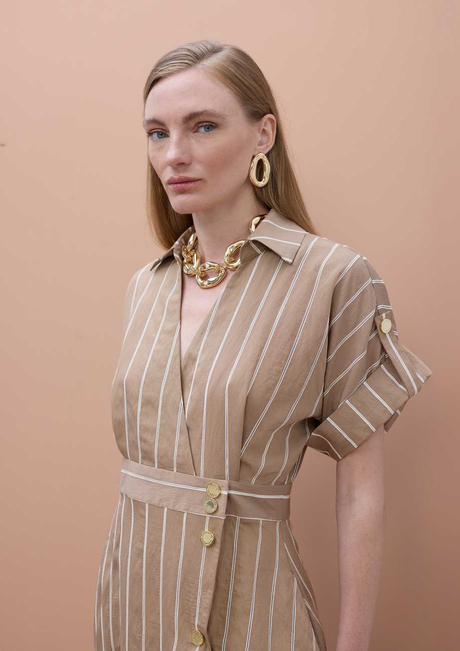 Short Sleeve Shirt Dress with Stripes