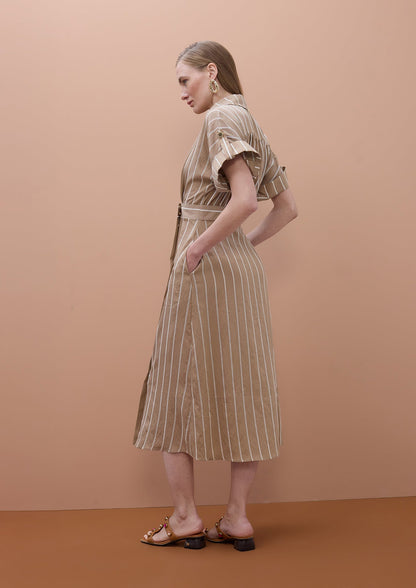 Short Sleeve Shirt Dress with Stripes