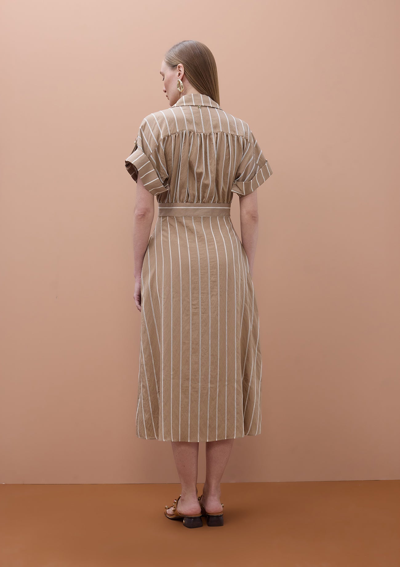 Short Sleeve Shirt Dress with Stripes