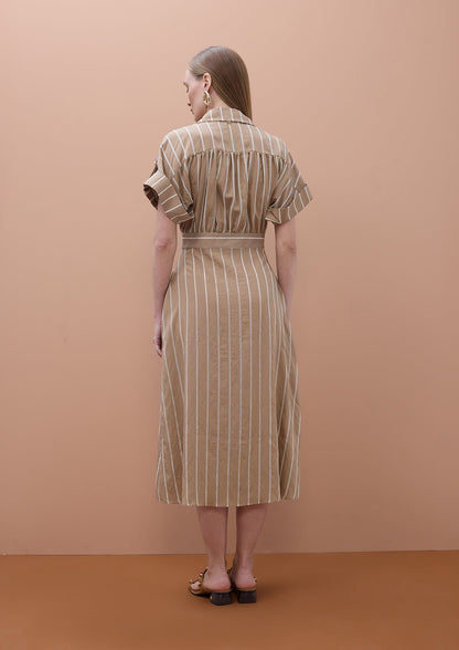 Short Sleeve Shirt Dress with Stripes