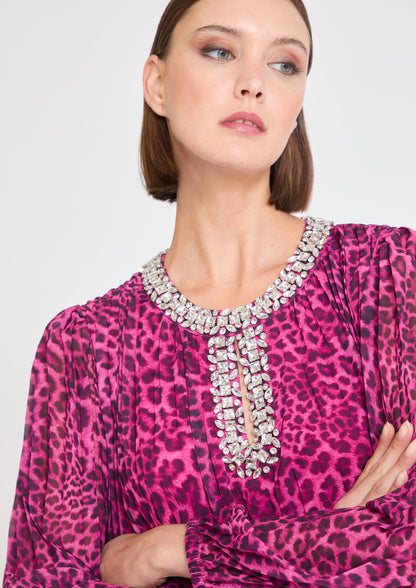 Bougainvillea animal print pleated dress
