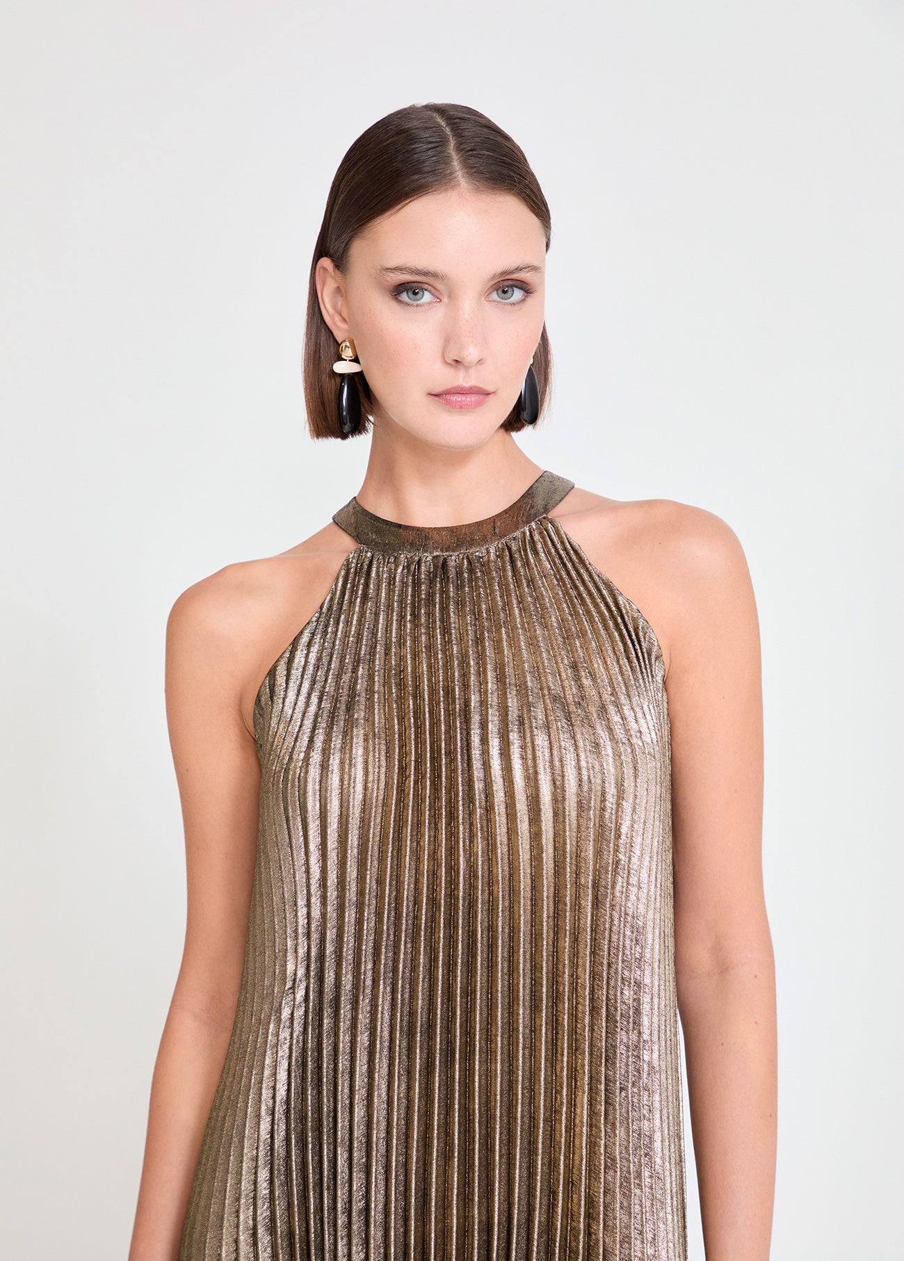 Gold Pleated Halter Dress