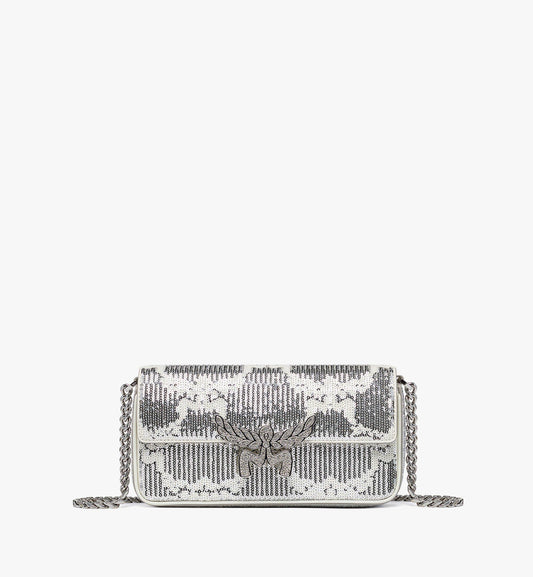MWSEAAC01SV001-Himmel Shoulder Bag in Sequin Monogram Leather, ONE SIZE|SILVER