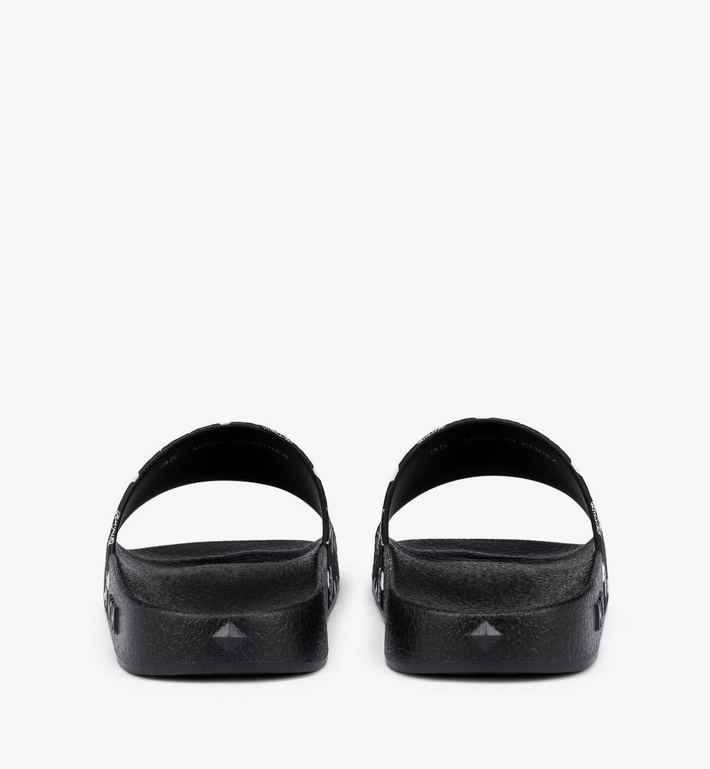 MEXCAMM17BK044-Monogram Print Rubber Slides|BLACK