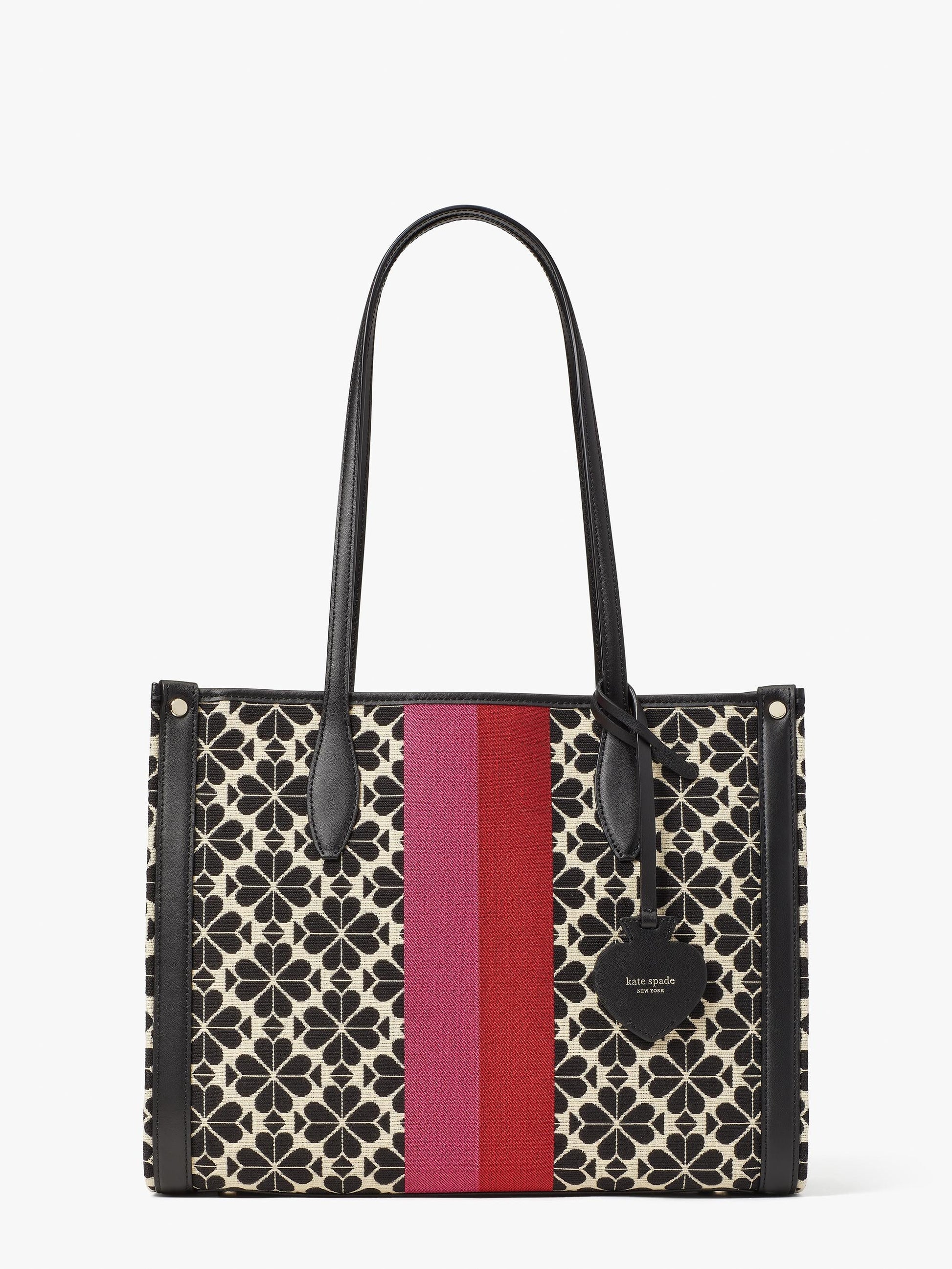 PXRUB271-spade flower jacquard stripe market medium tote-Cream Multi