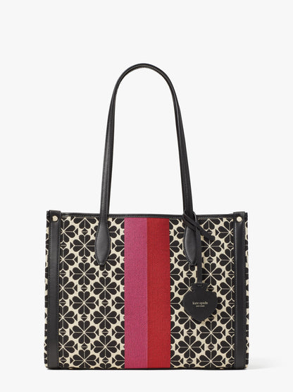 PXRUB271-spade flower jacquard stripe market medium tote-Cream Multi