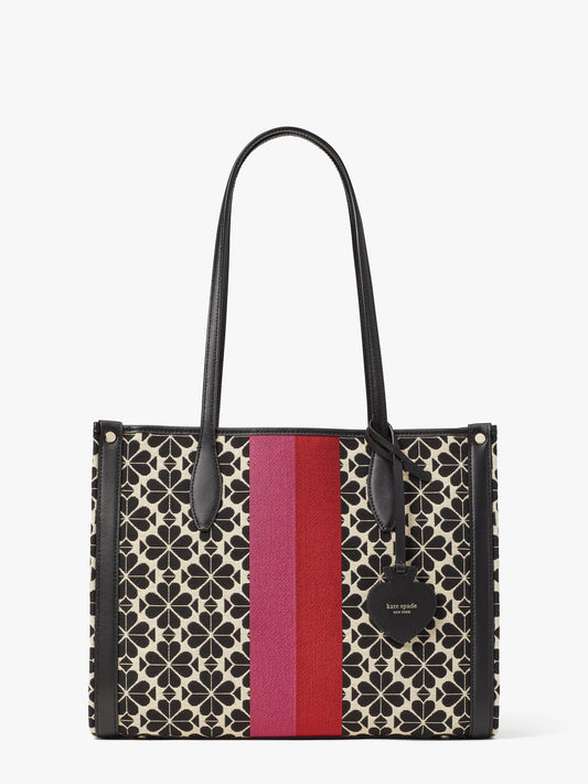 PXRUB271-spade flower jacquard stripe market medium tote-Cream Multi