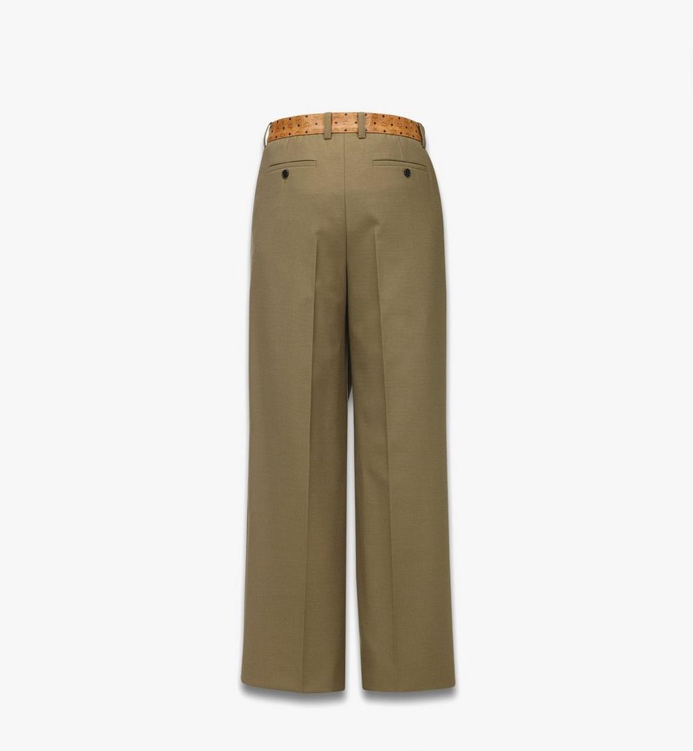 MHPGSMM01GK046-Pants in Wool Twill and Monogram Print Leather|KHAKI