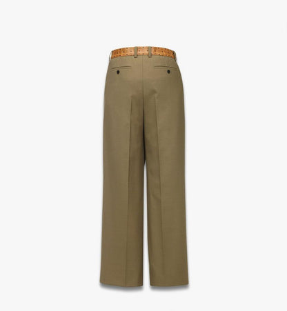 MHPGSMM01GK046-Pants in Wool Twill and Monogram Print Leather|KHAKI