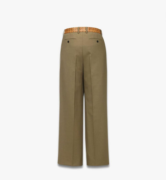 MHPGSMM01GK046-Pants in Wool Twill and Monogram Print Leather|KHAKI