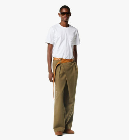 MHPGSMM01GK046-Pants in Wool Twill and Monogram Print Leather|KHAKI