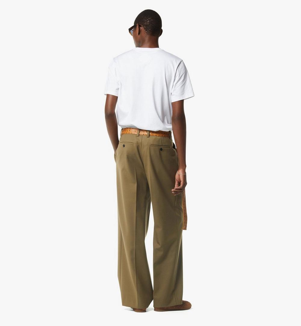 MHPGSMM01GK046-Pants in Wool Twill and Monogram Print Leather|KHAKI