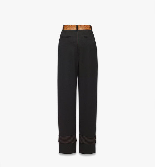 MFPGSMM01BK038-Pants in Wool Twill and Monogram Print Leather|