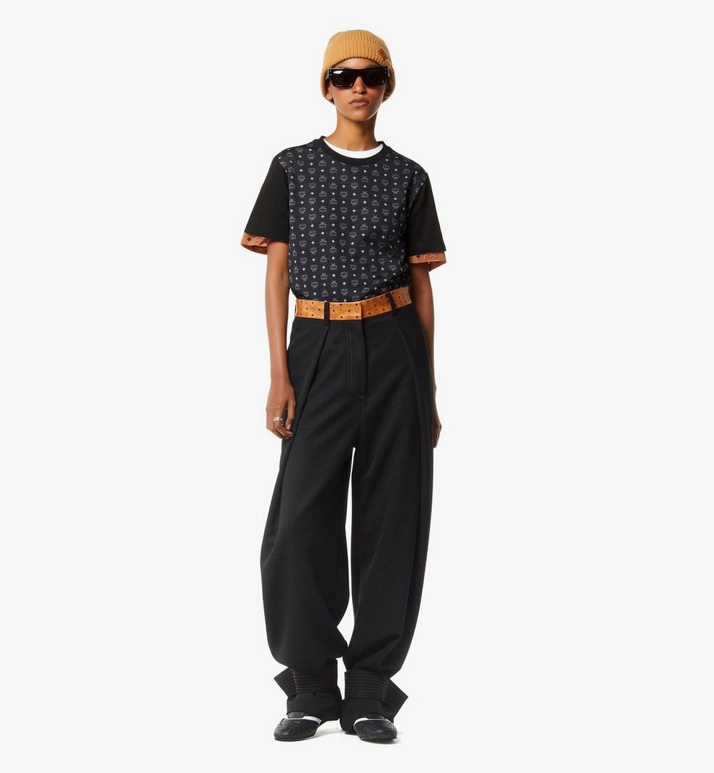 MFPGSMM01BK038-Pants in Wool Twill and Monogram Print Leather|