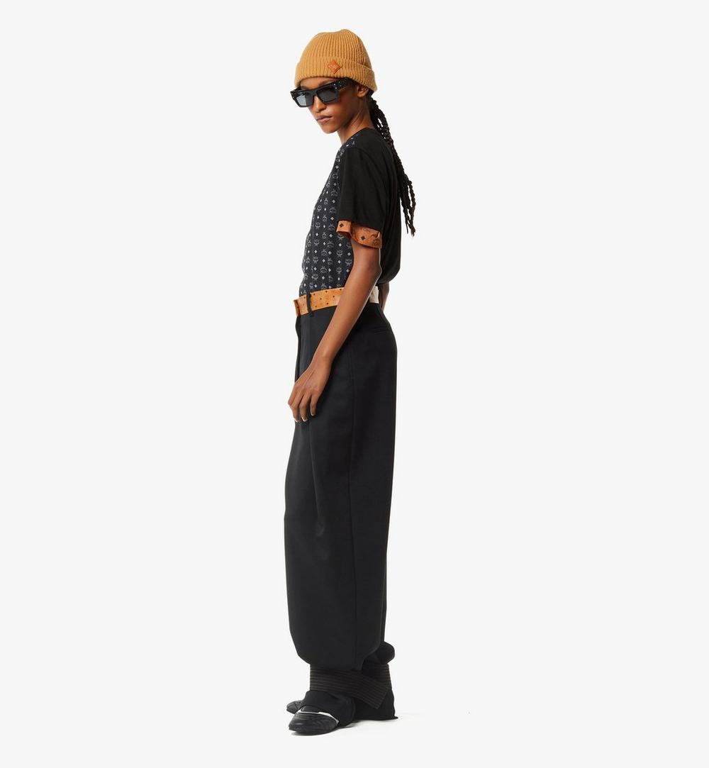 MFPGSMM01BK038-Pants in Wool Twill and Monogram Print Leather|
