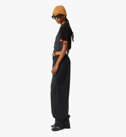 MFPGSMM01BK038-Pants in Wool Twill and Monogram Print Leather|