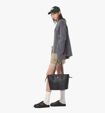 MWPDSLR02BK001-Reversible Liz Shopper in Visetos|BLACK