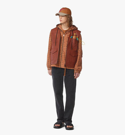 MHVFSMM02NR044-Reversible Vest in Lamb Leather and Monogram Nylon|BROWN