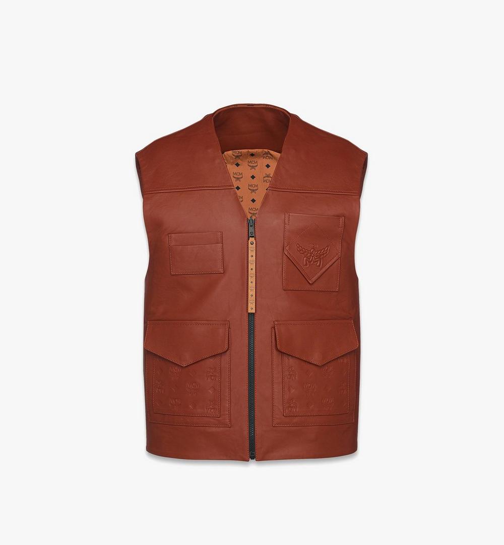 MHVFSMM02NR048-Reversible Vest in Lamb Leather and Monogram Nylon|BROWN