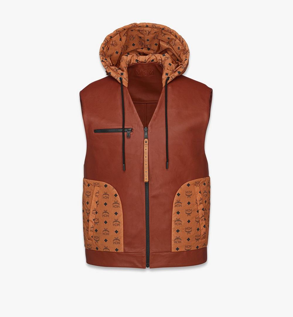 MHVFSMM02NR044-Reversible Vest in Lamb Leather and Monogram Nylon|BROWN