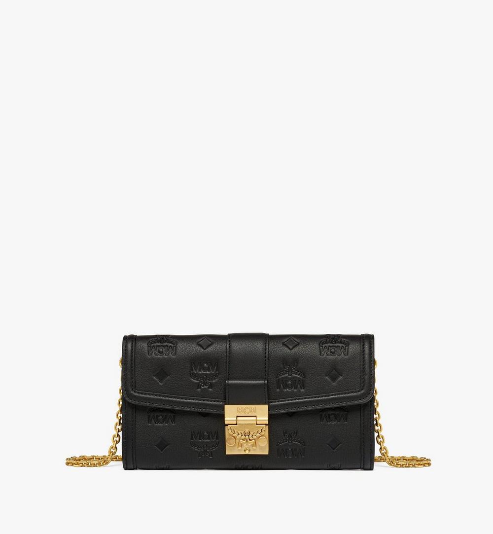 MYLESXT01BK001-Tracy Chain Wallet in Embossed Monogram Leather|BLACK